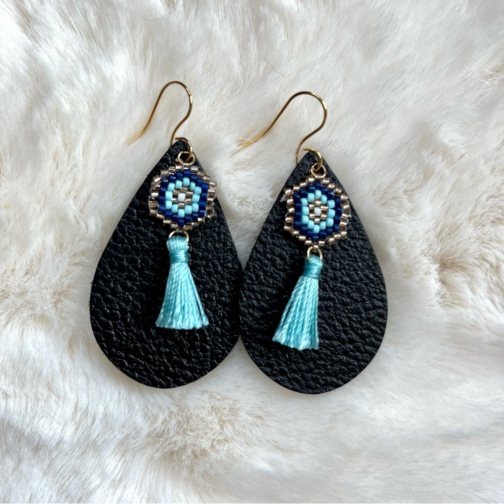 Wild Arrow Dreamcatcher Tassel Leather Teardrop Dangle Earrings